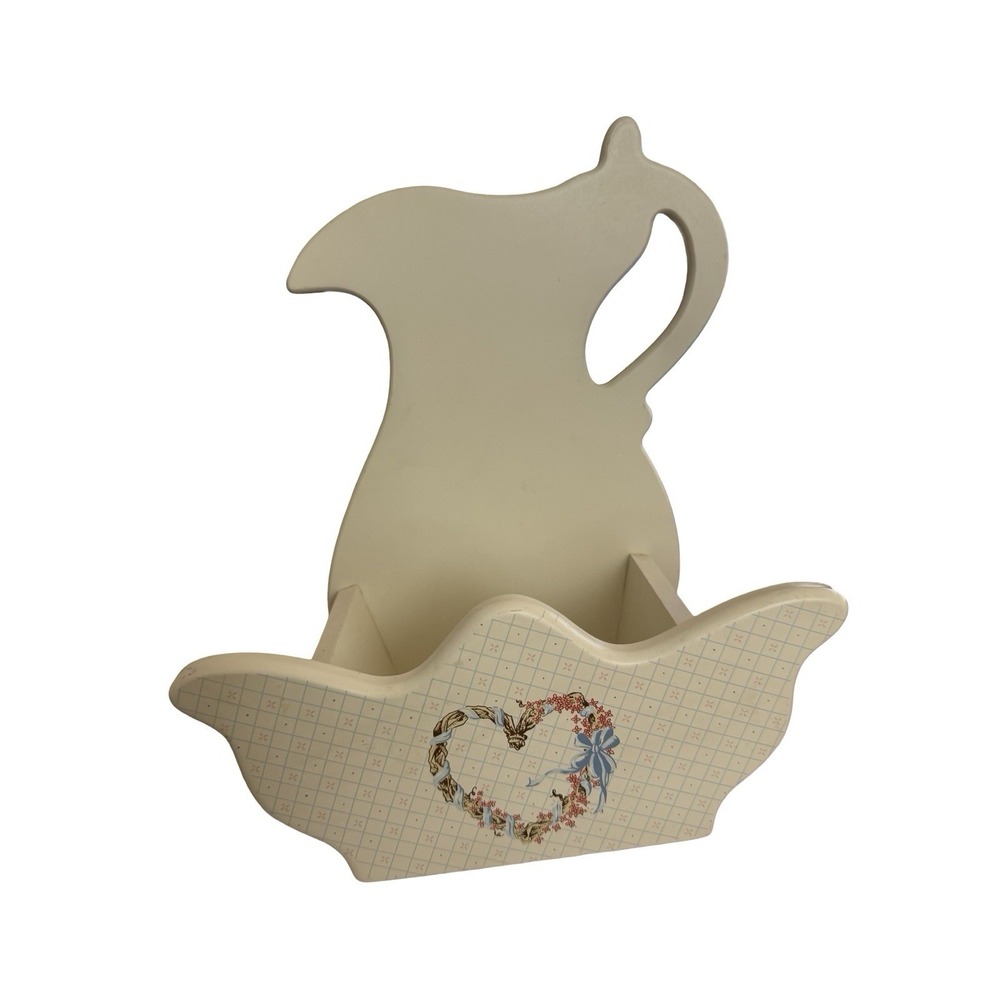 Vintage White Solid Wood Wall Hanging Shelf Pitcher Country Charm Cottage Core